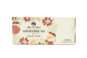 10pc shortbread with Hawaii Fruits. In this picture the box is closed. In this box Guava, Passion Fruit, Mango, Papaya, Pineapple. Great Gift item. Premium and Gourmet
